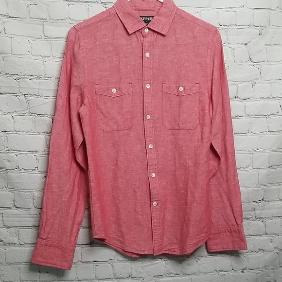Express Other - Express Mens Salmon Color Chambray Long Sleeve Button Down  EUC